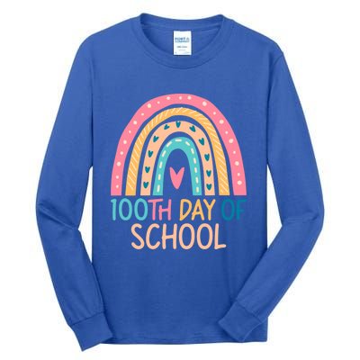 100th Day Of School Teacher College 100 Days Smarter Rainbow Cute Gift Tall Long Sleeve T-Shirt