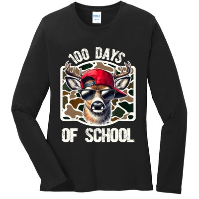 100 Days Of School Deer Hunting Deer Camo Hunter Ladies Long Sleeve Shirt