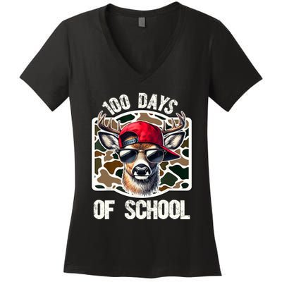 100 Days Of School Deer Hunting Deer Camo Hunter Women's V-Neck T-Shirt