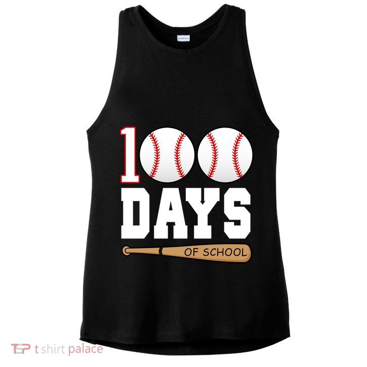 100 Days Of School Baseball Bat And Ball Ladies PosiCharge Tri-Blend Wicking Tank