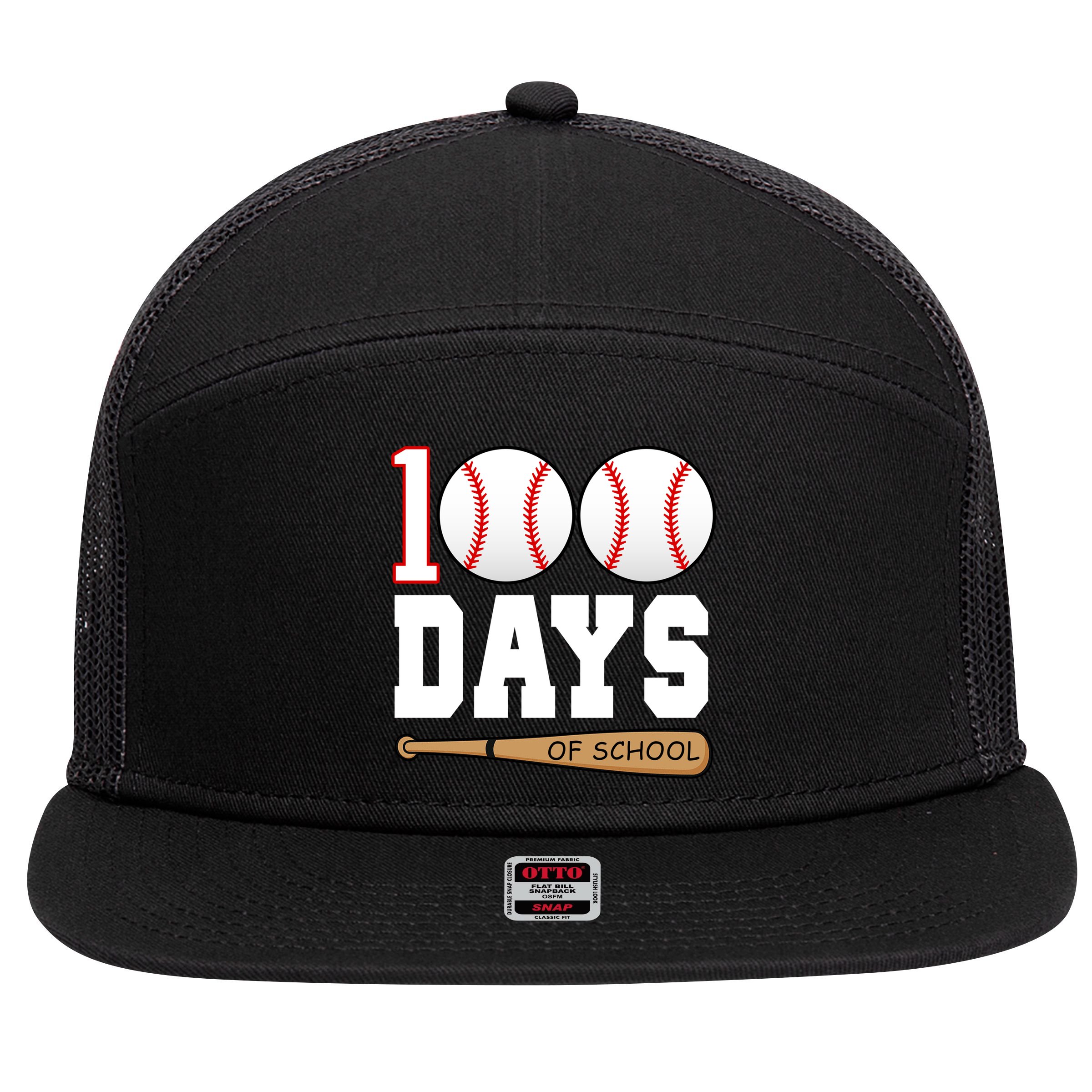 100 Days Of School Baseball Bat And Ball 7 Panel Mesh Trucker Snapback Hat