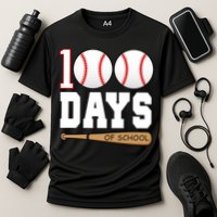 100 Days Of School Baseball Bat And Ball Cooling Performance Crew T-Shirt