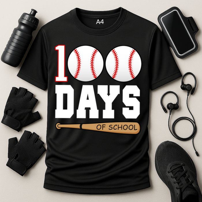 100 Days Of School Baseball Bat And Ball Cooling Performance Crew T-Shirt