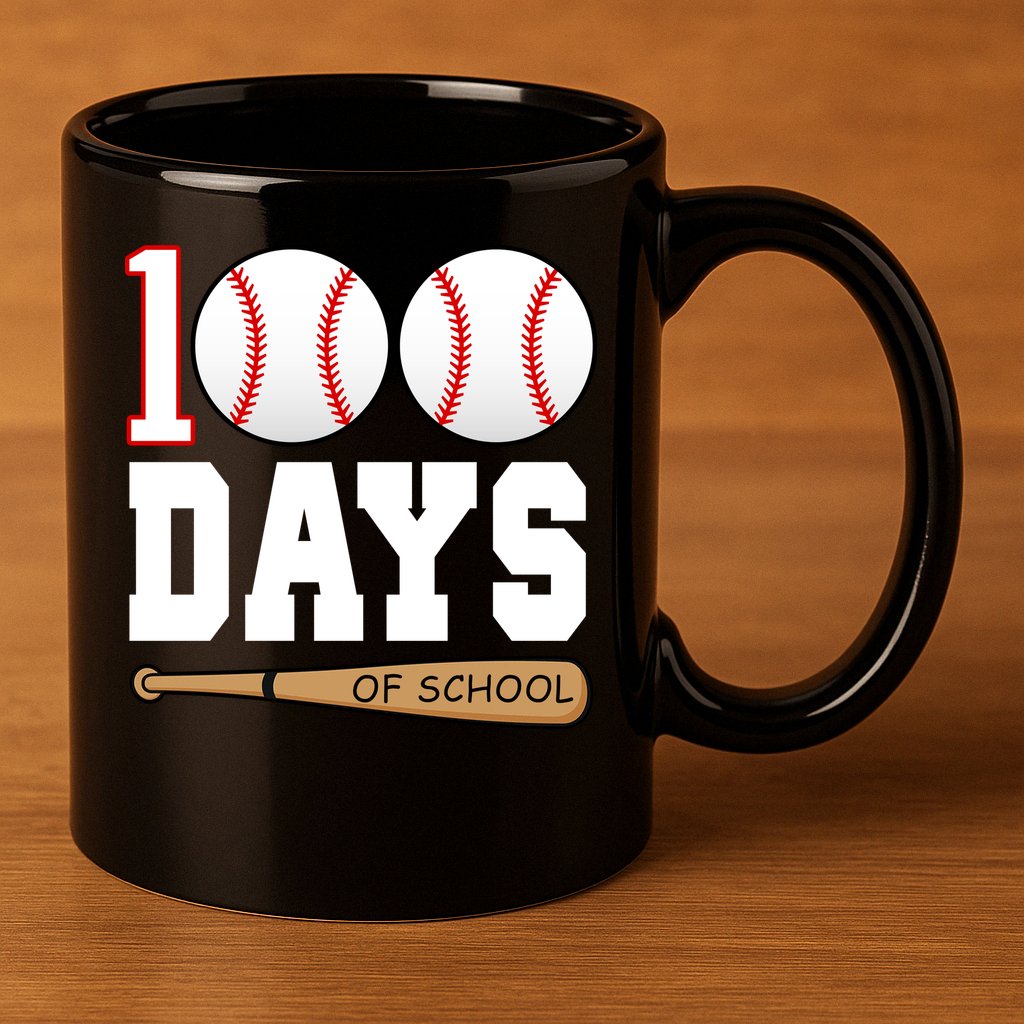 100 Days Of School Baseball Bat And Ball 11oz C Handle Ceramic Mug