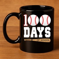 100 Days Of School Baseball Bat And Ball 11oz C Handle Ceramic Mug