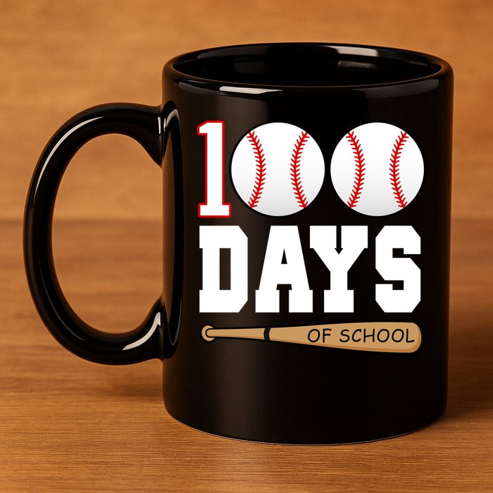100 Days Of School Baseball Bat And Ball 11oz C Handle Ceramic Mug