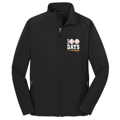 100 Days Of School Baseball Bat And Ball Core Soft Shell Jacket