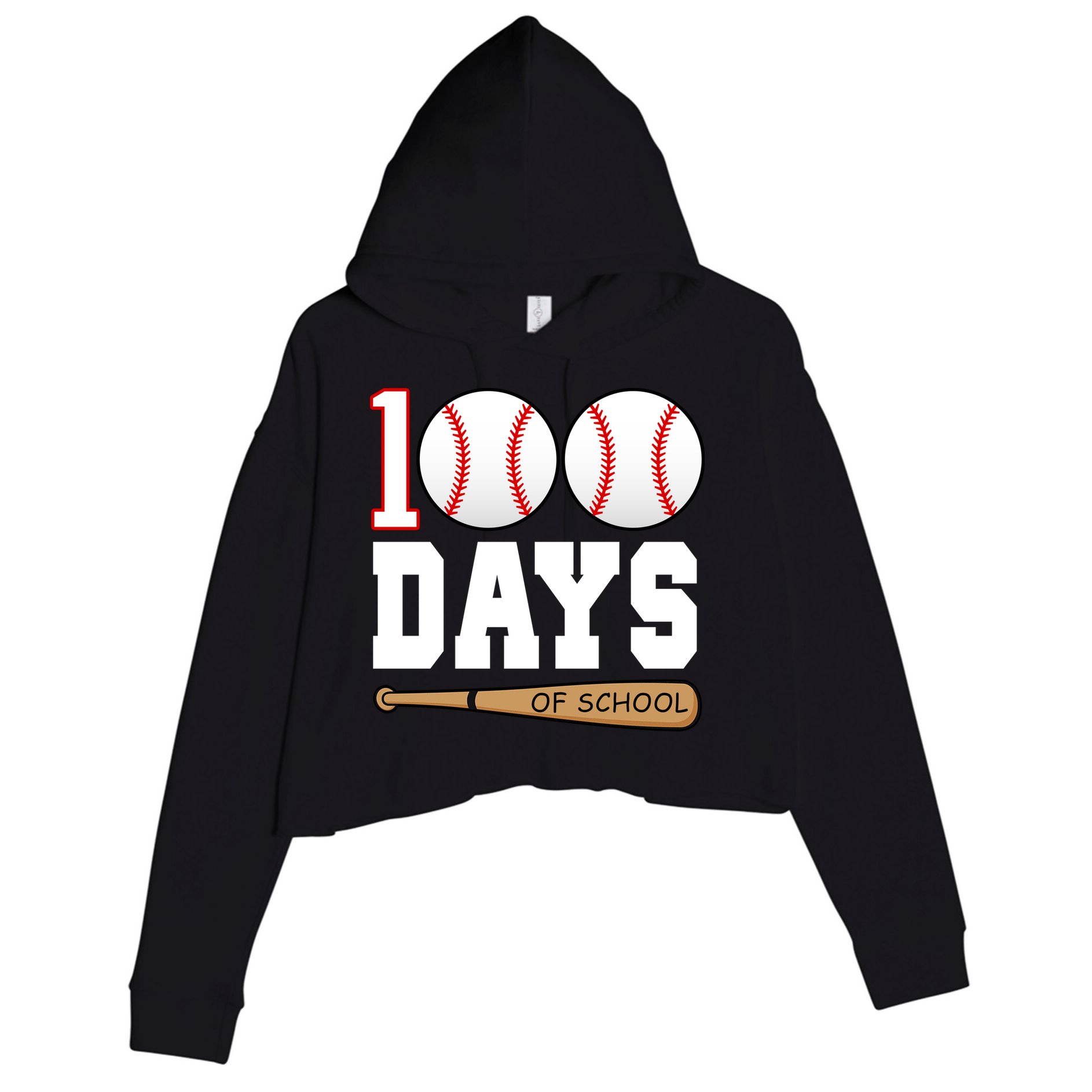100 Days Of School Baseball Bat And Ball Crop Fleece Hoodie