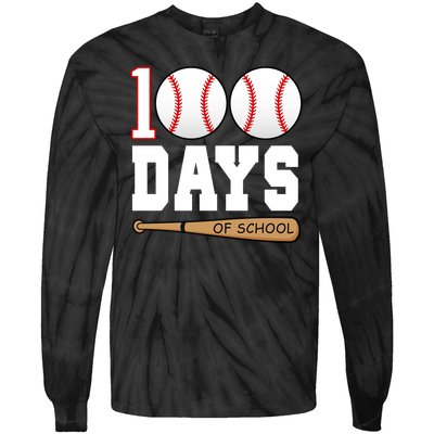 100 Days Of School Baseball Bat And Ball Tie-Dye Long Sleeve Shirt