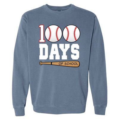 100 Days Of School Baseball Bat And Ball Garment-Dyed Sweatshirt