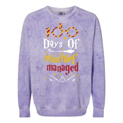 100 Days Of Mischief Managed 100th Day Of School Colorblast Crewneck Sweatshirt