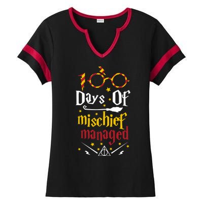 100 Days Of Mischief Managed 100th Day Of School Ladies Halftime Notch Neck Tee