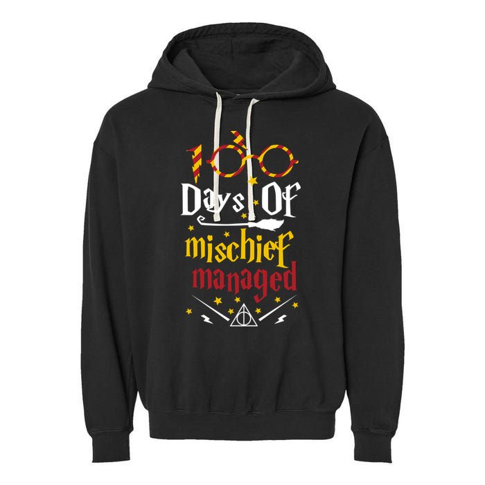 100 Days Of Mischief Managed 100th Day Of School Garment-Dyed Fleece Hoodie