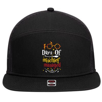 100 Days Of Mischief Managed 100th Day Of School 7 Panel Mesh Trucker Snapback Hat