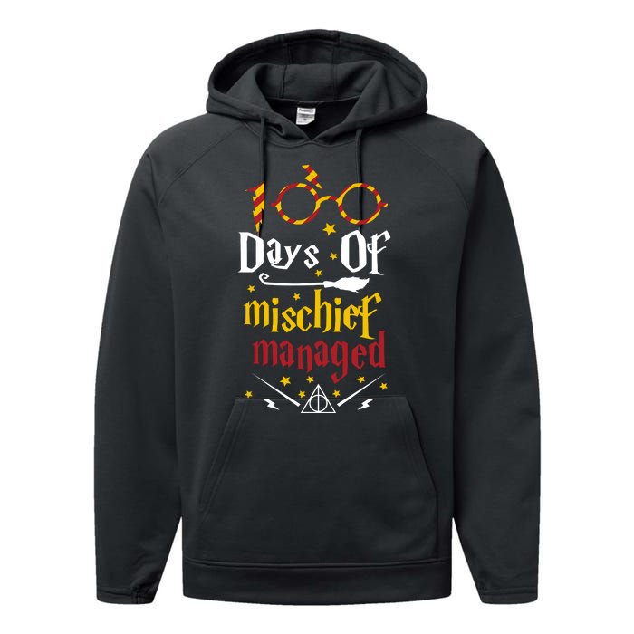 100 Days Of Mischief Managed 100th Day Of School Performance Fleece Hoodie