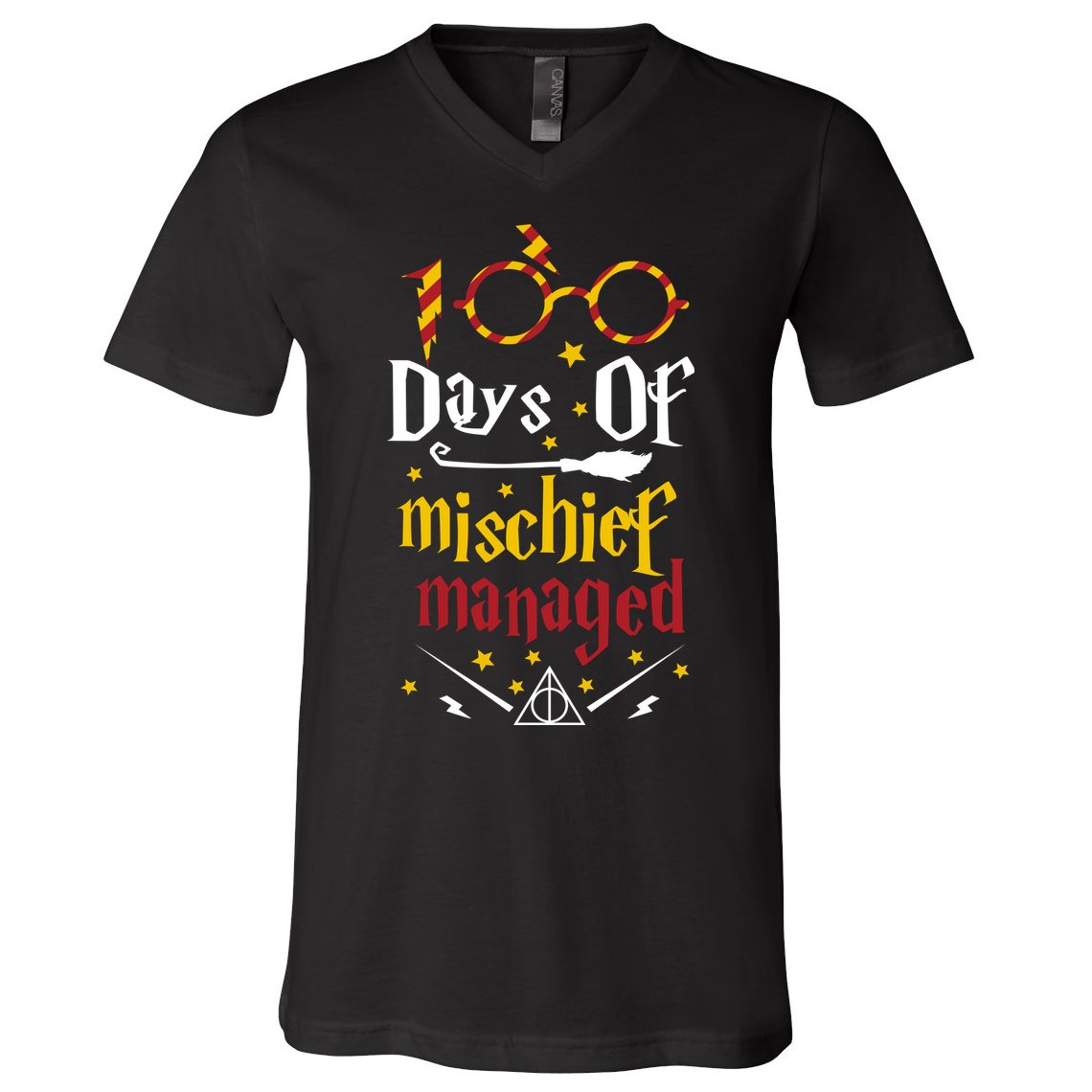 100 Days Of Mischief Managed 100th Day Of School V-Neck T-Shirt