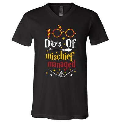 100 Days Of Mischief Managed 100th Day Of School V-Neck T-Shirt