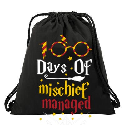 100 Days Of Mischief Managed 100th Day Of School Drawstring Bag