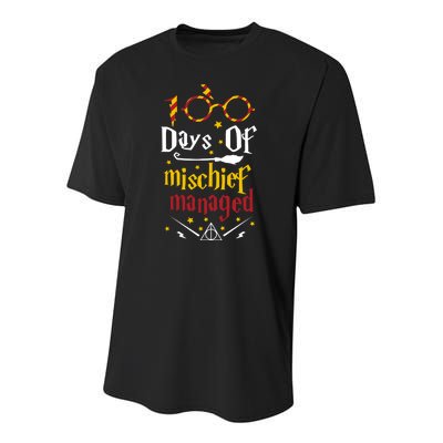 100 Days Of Mischief Managed 100th Day Of School Youth Performance Sprint T-Shirt