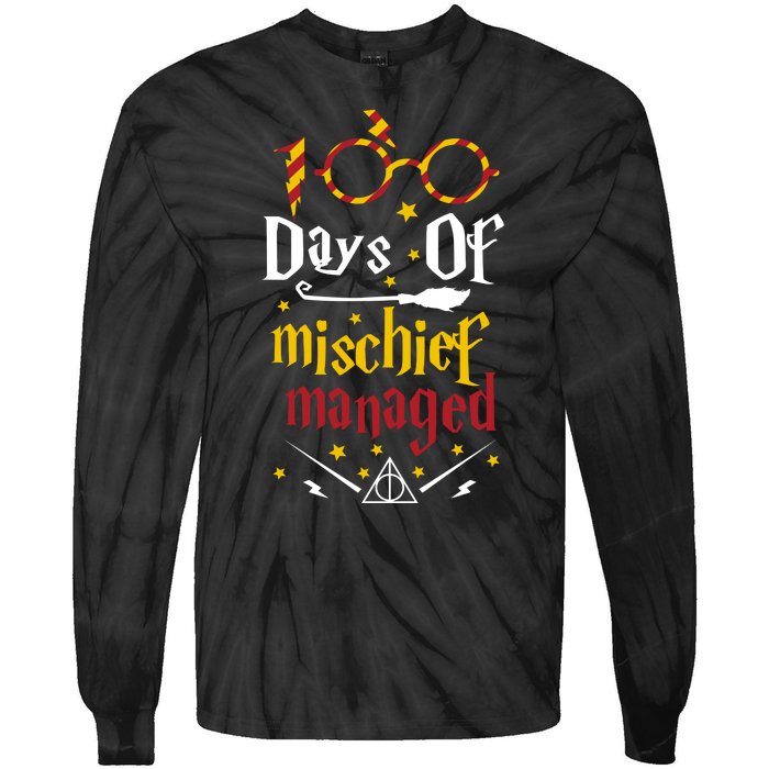 100 Days Of Mischief Managed 100th Day Of School Tie-Dye Long Sleeve Shirt