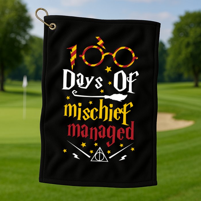 100 Days Of Mischief Managed 100th Day Of School Golf Towel