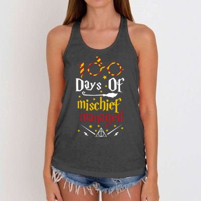 100 Days Of Mischief Managed 100th Day Of School Women's Knotted Racerback Tank