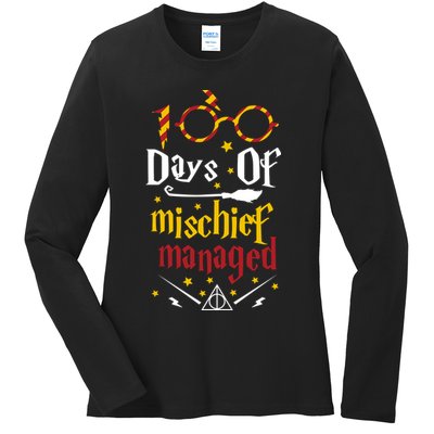 100 Days Of Mischief Managed 100th Day Of School Ladies Long Sleeve Shirt
