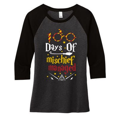 100 Days Of Mischief Managed 100th Day Of School Women's Tri-Blend 3/4-Sleeve Raglan Shirt