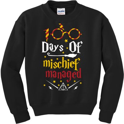 100 Days Of Mischief Managed 100th Day Of School Kids Sweatshirt