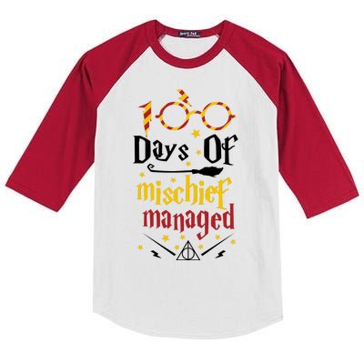 100 Days Of Mischief Managed 100th Day Of School Kids Colorblock Raglan Jersey