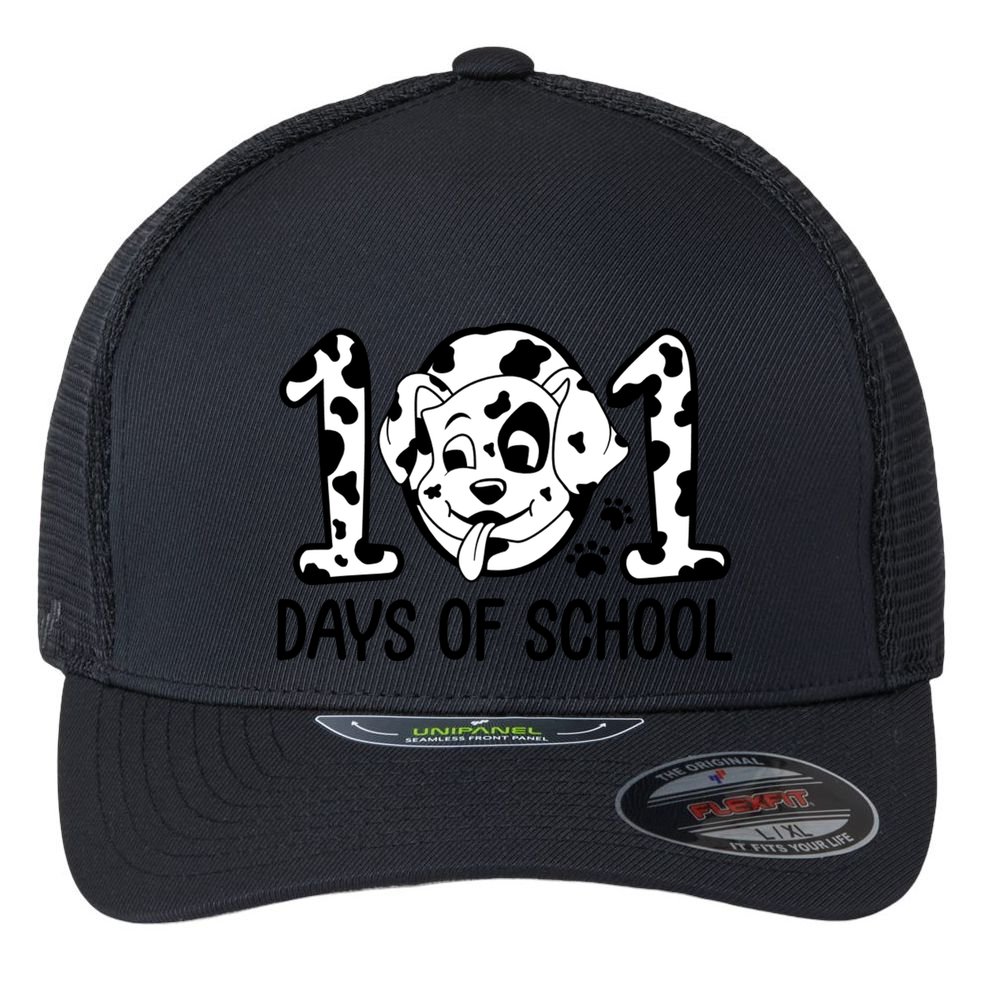 101 Days Of School Dalmatian Dog Funny School Flexfit Unipanel Trucker Cap
