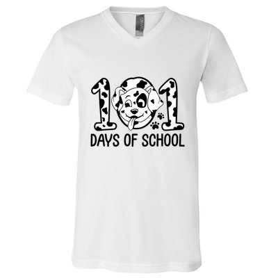 101 Days Of School Dalmatian Dog Funny School V-Neck T-Shirt