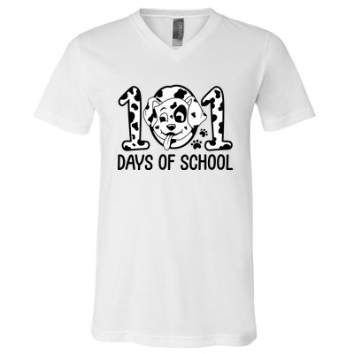 101 Days Of School Dalmatian Dog Funny School V-Neck T-Shirt