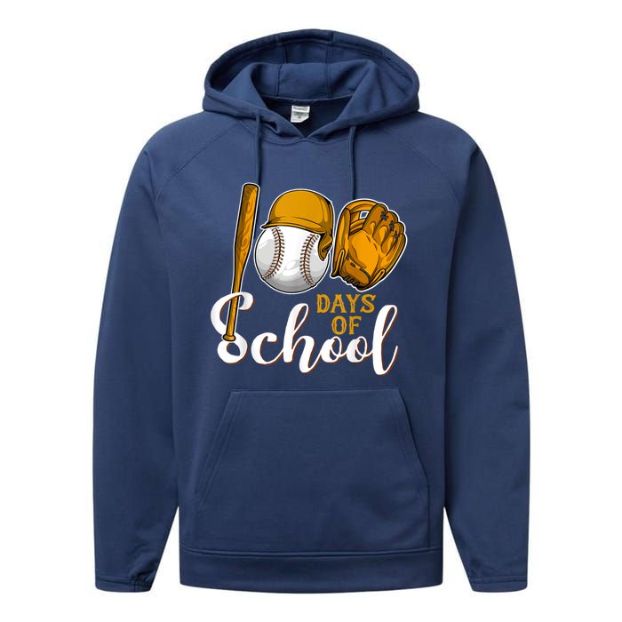 100 Days Of School Baseball Teacher Kids 100th Day Of School Performance Fleece Hoodie