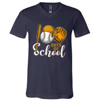 100 Days Of School Baseball Teacher Kids 100th Day Of School V-Neck T-Shirt