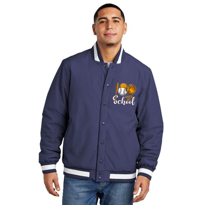 100 Days Of School Baseball Teacher Kids 100th Day Of School Insulated Varsity Jacket