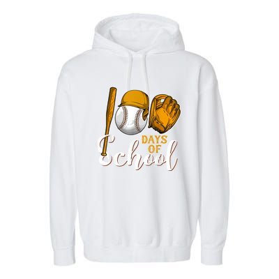 100 Days Of School Baseball Teacher Kids 100th Day Of School Garment-Dyed Fleece Hoodie