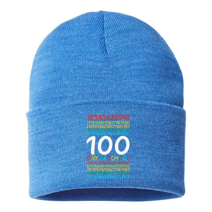 100th Day Of School Teacher 100 Days Math Numbers Sustainable Knit Beanie