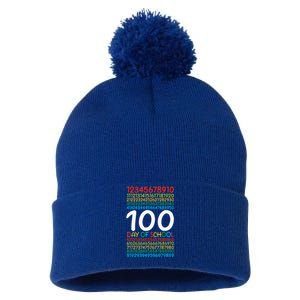 100th Day Of School Teacher 100 Days Math Numbers Pom Pom 12in Knit Beanie