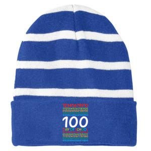 100th Day Of School Teacher 100 Days Math Numbers Striped Beanie with Solid Band