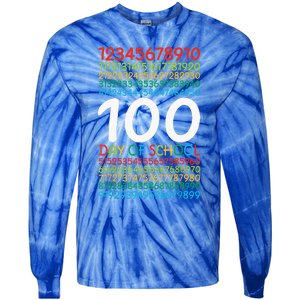 100th Day Of School Teacher 100 Days Math Numbers Tie-Dye Long Sleeve Shirt