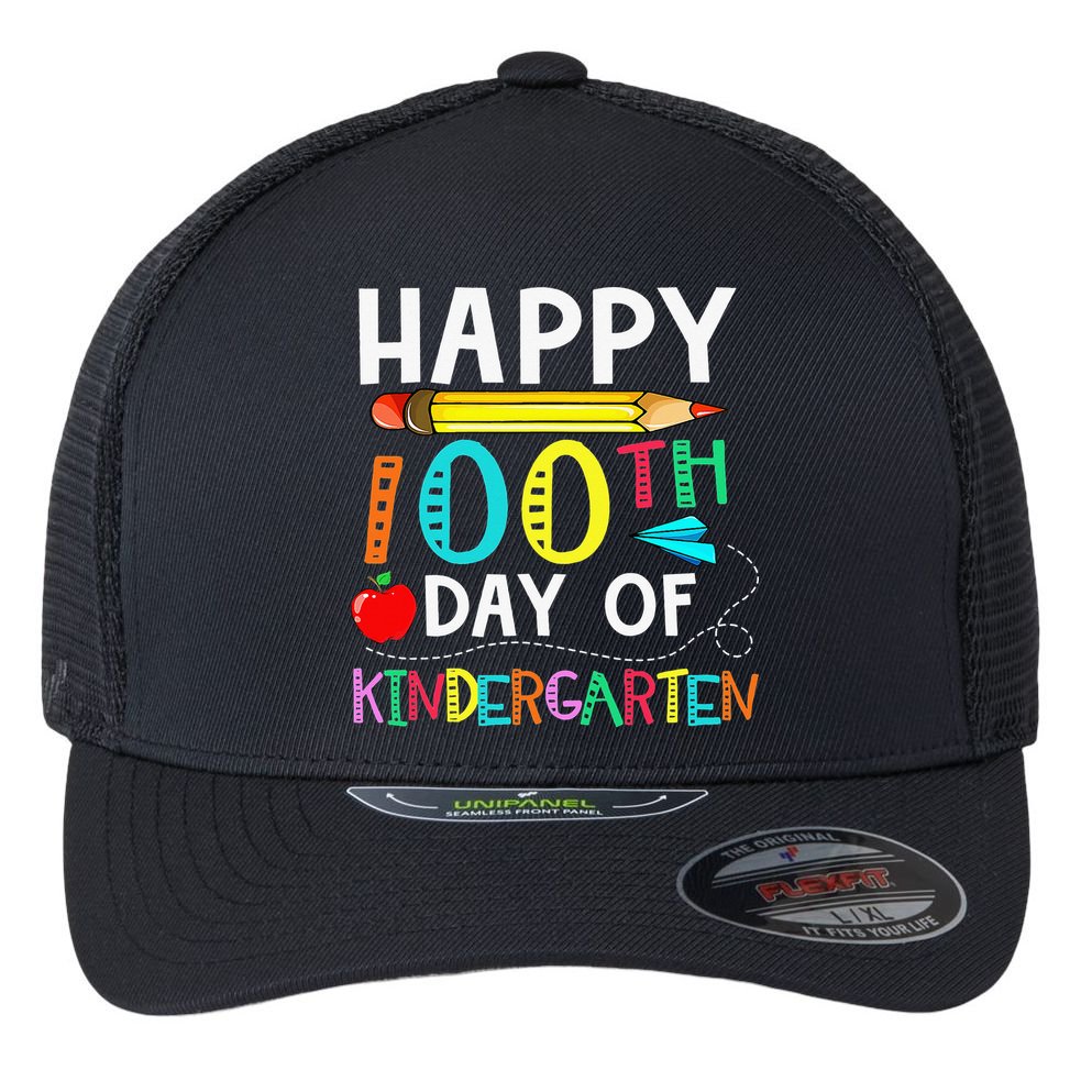 100 Days Of Kindergarten Happy 100th Day Of School Flexfit Unipanel Trucker Cap