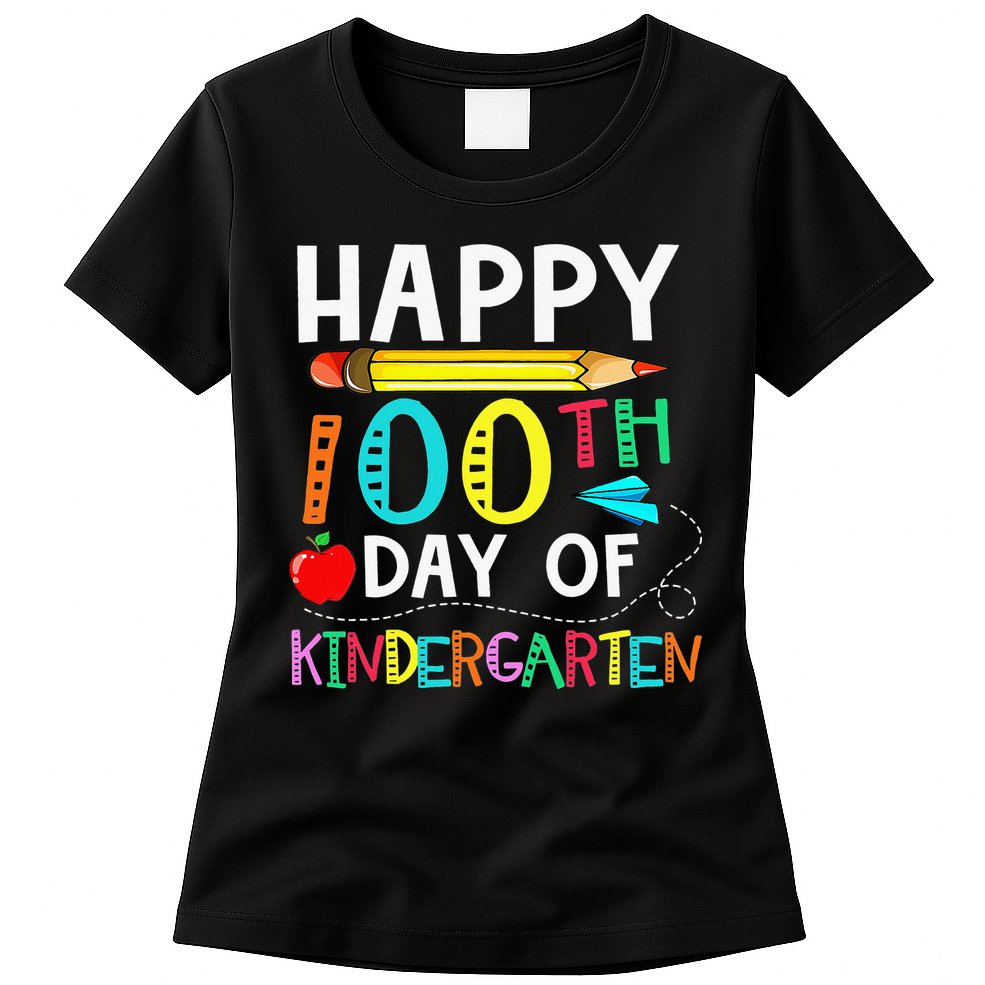 100 Days Of Kindergarten Happy 100th Day Of School Womens T-Shirt
