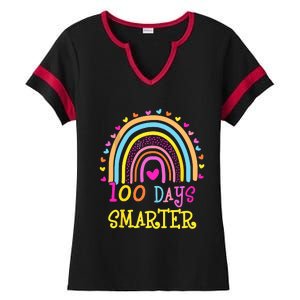 100th Day Of School Teacher Smarter Rainbow Ladies Halftime Notch Neck Tee