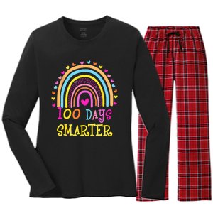 100th Day Of School Teacher Smarter Rainbow Women's Long Sleeve Flannel Pajama Set 