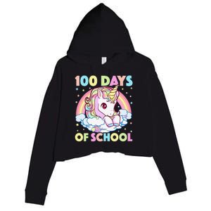 100 Days Of School Unicorn Teacher 100th Day Of School Funny Crop Fleece Hoodie