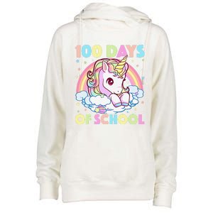 100 Days Of School Unicorn Teacher 100th Day Of School Funny Womens Funnel Neck Pullover Hood