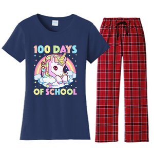 100 Days Of School Unicorn Teacher 100th Day Of School Funny Women's Flannel Pajama Set