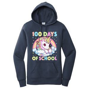 100 Days Of School Unicorn Teacher 100th Day Of School Funny Women's Pullover Hoodie