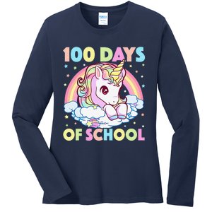 100 Days Of School Unicorn Teacher 100th Day Of School Funny Ladies Long Sleeve Shirt